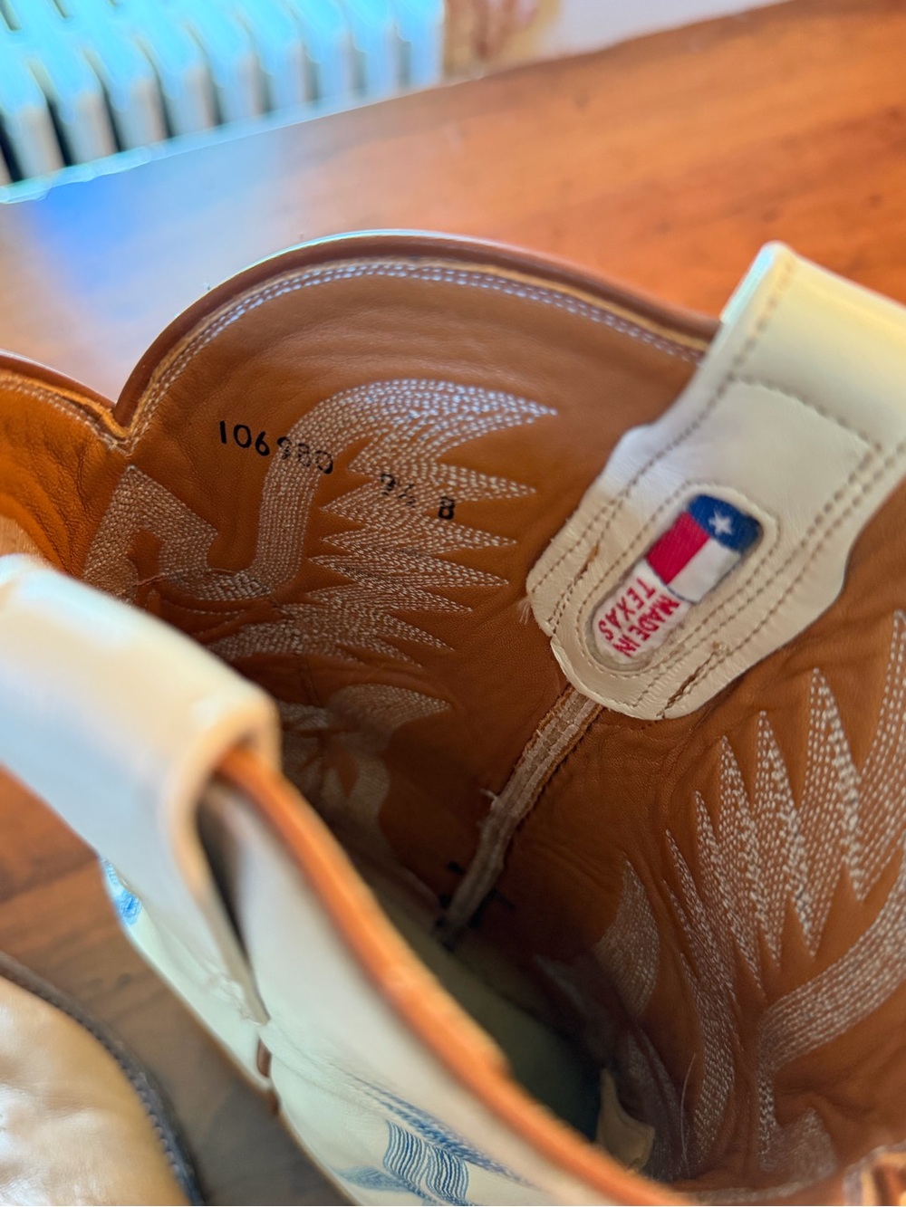 Miron Crosby Samantha Leather Cowboy Boots in Light Blue, cream, and Tan - Picture 9 of 15